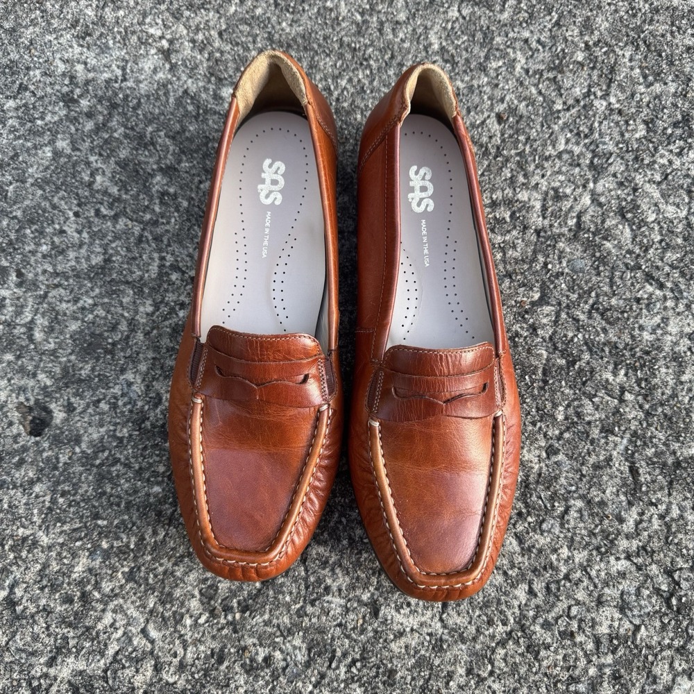 SAS Penny J Walnut Brown Leather Loafers Women's 10 M Moc Toe Slip On Shoes USA - Picture 2 of 10